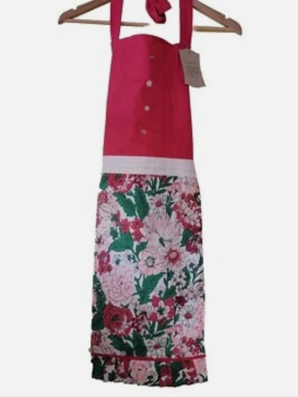 Sur La Table Pink Floral Apron with Green Accents